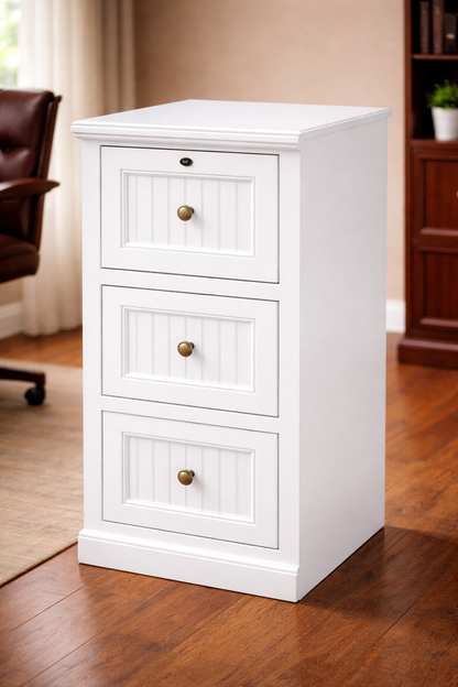 Poplar 3 Drawer File Cabinet – Solid Wood Office Storage with Locking Drawer (Made in USA)