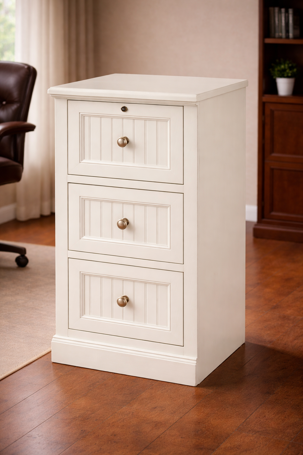 Poplar 3 Drawer File Cabinet – Solid Wood Office Storage with Locking Drawer (Made in USA)