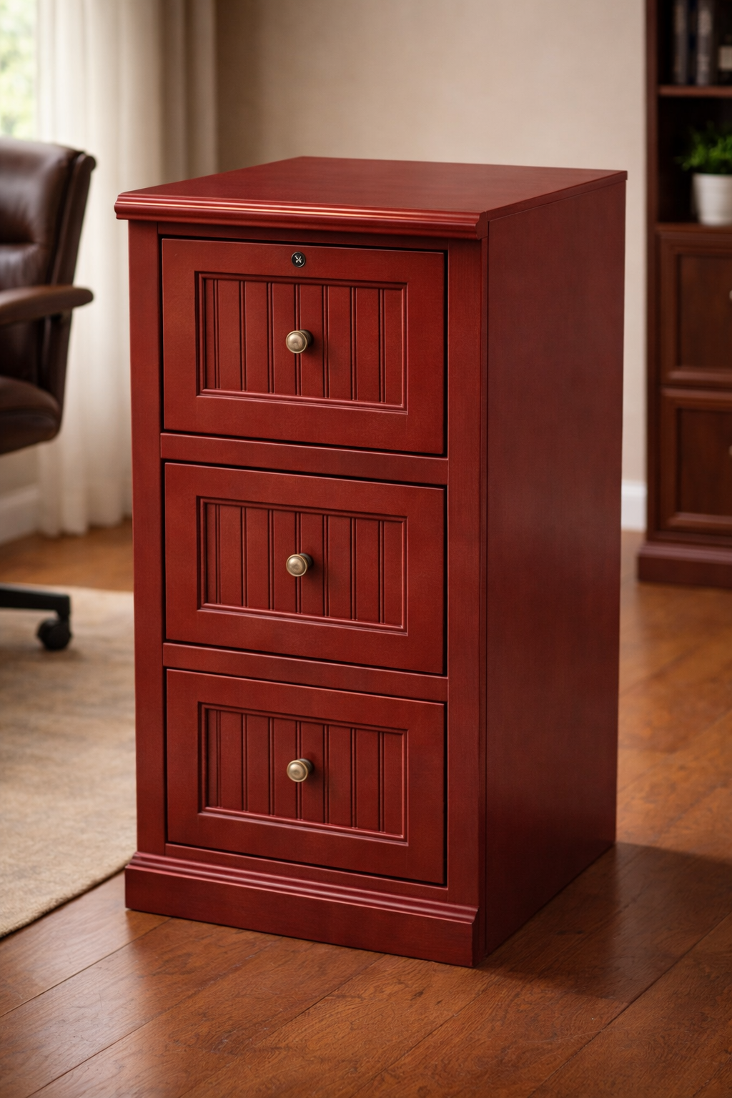 Poplar 3 Drawer File Cabinet – Solid Wood Office Storage with Locking Drawer (Made in USA)