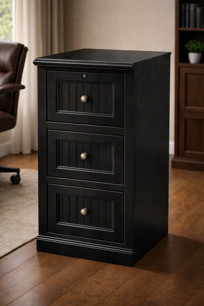 Poplar 3 Drawer File Cabinet – Solid Wood Office Storage with Locking Drawer (Made in USA)