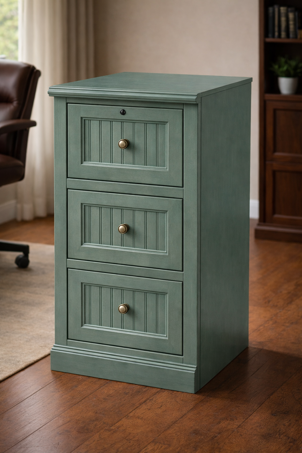 Poplar 3 Drawer File Cabinet – Solid Wood Office Storage with Locking Drawer (Made in USA)
