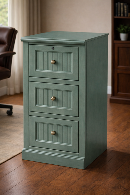 Poplar 3 Drawer File Cabinet – Solid Wood Office Storage with Locking Drawer (Made in USA)