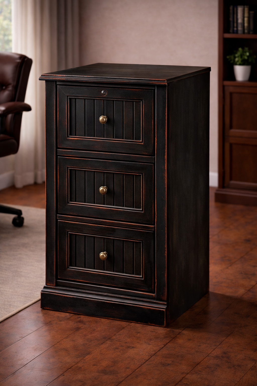 Poplar 3 Drawer File Cabinet – Solid Wood Office Storage with Locking Drawer (Made in USA)