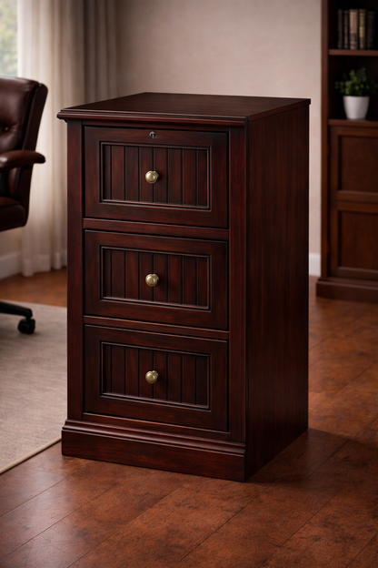 Poplar 3 Drawer File Cabinet – Solid Wood Office Storage with Locking Drawer (Made in USA)