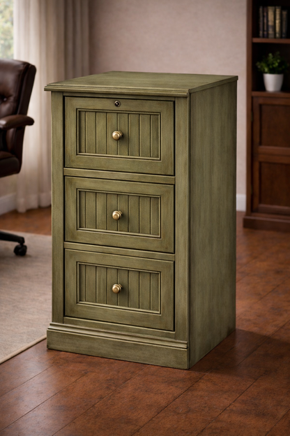 Poplar 3 Drawer File Cabinet – Solid Wood Office Storage with Locking Drawer (Made in USA)