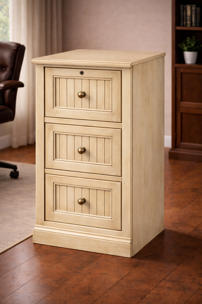 Poplar 3 Drawer File Cabinet – Solid Wood Office Storage with Locking Drawer (Made in USA)