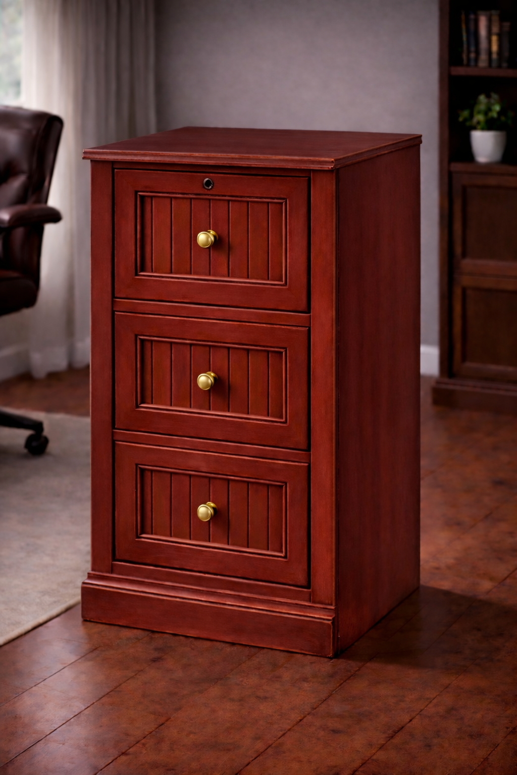 Poplar 3 Drawer File Cabinet – Solid Wood Office Storage with Locking Drawer (Made in USA)