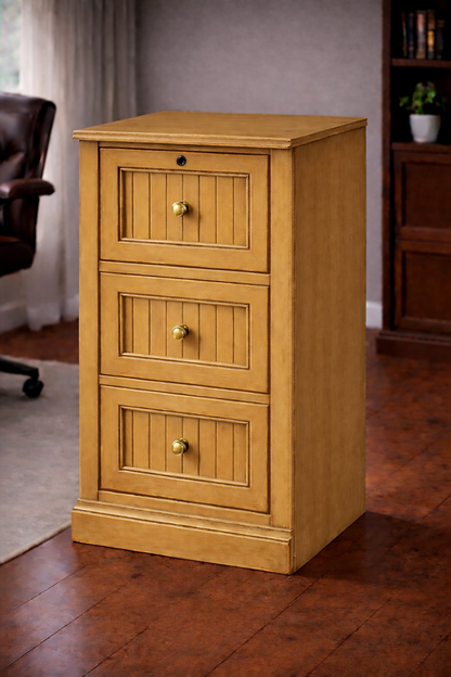 Poplar 3 Drawer File Cabinet – Solid Wood Office Storage with Locking Drawer (Made in USA)