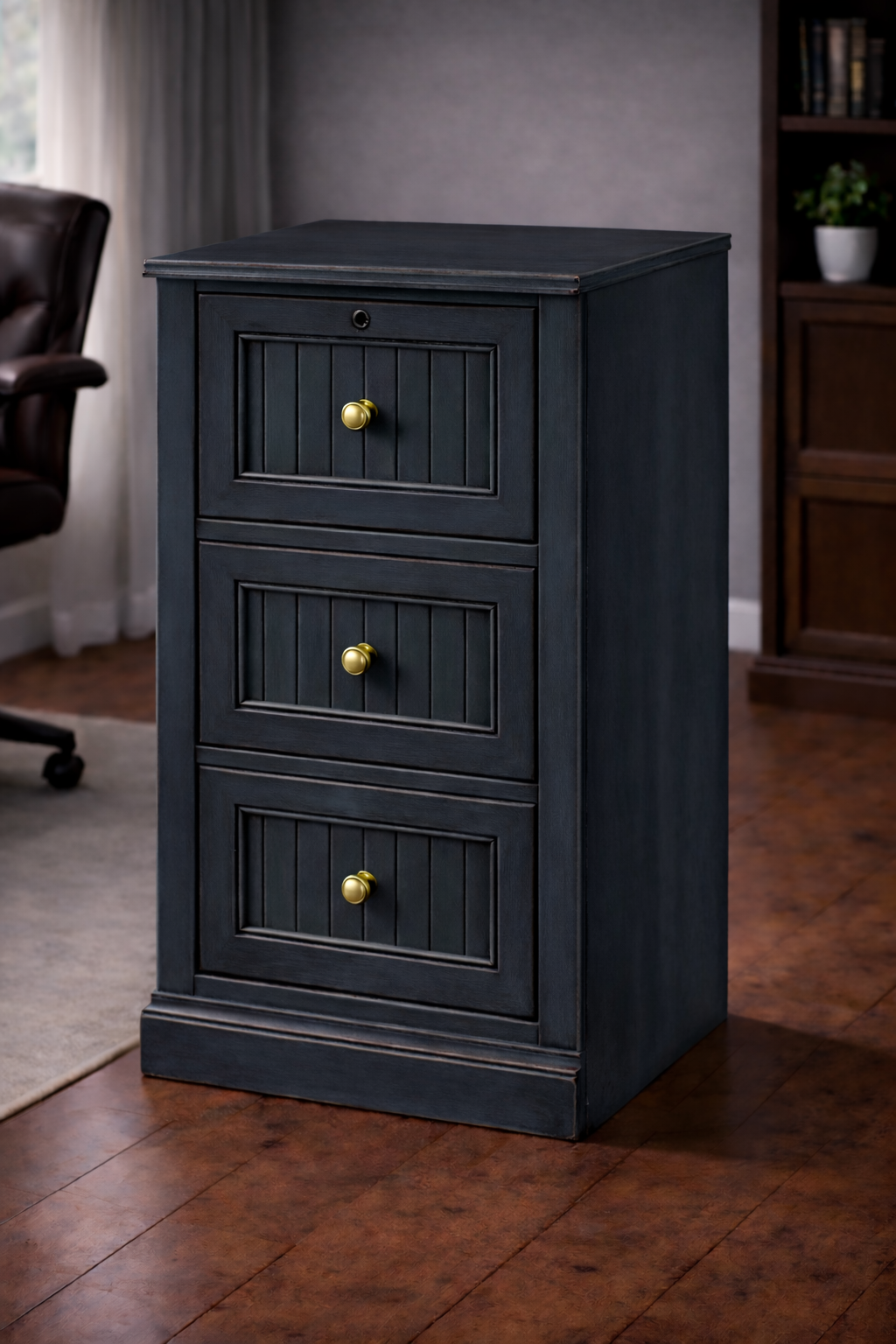 Poplar 3 Drawer File Cabinet – Solid Wood Office Storage with Locking Drawer (Made in USA)