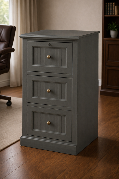 Poplar 3 Drawer File Cabinet – Solid Wood Office Storage with Locking Drawer (Made in USA)