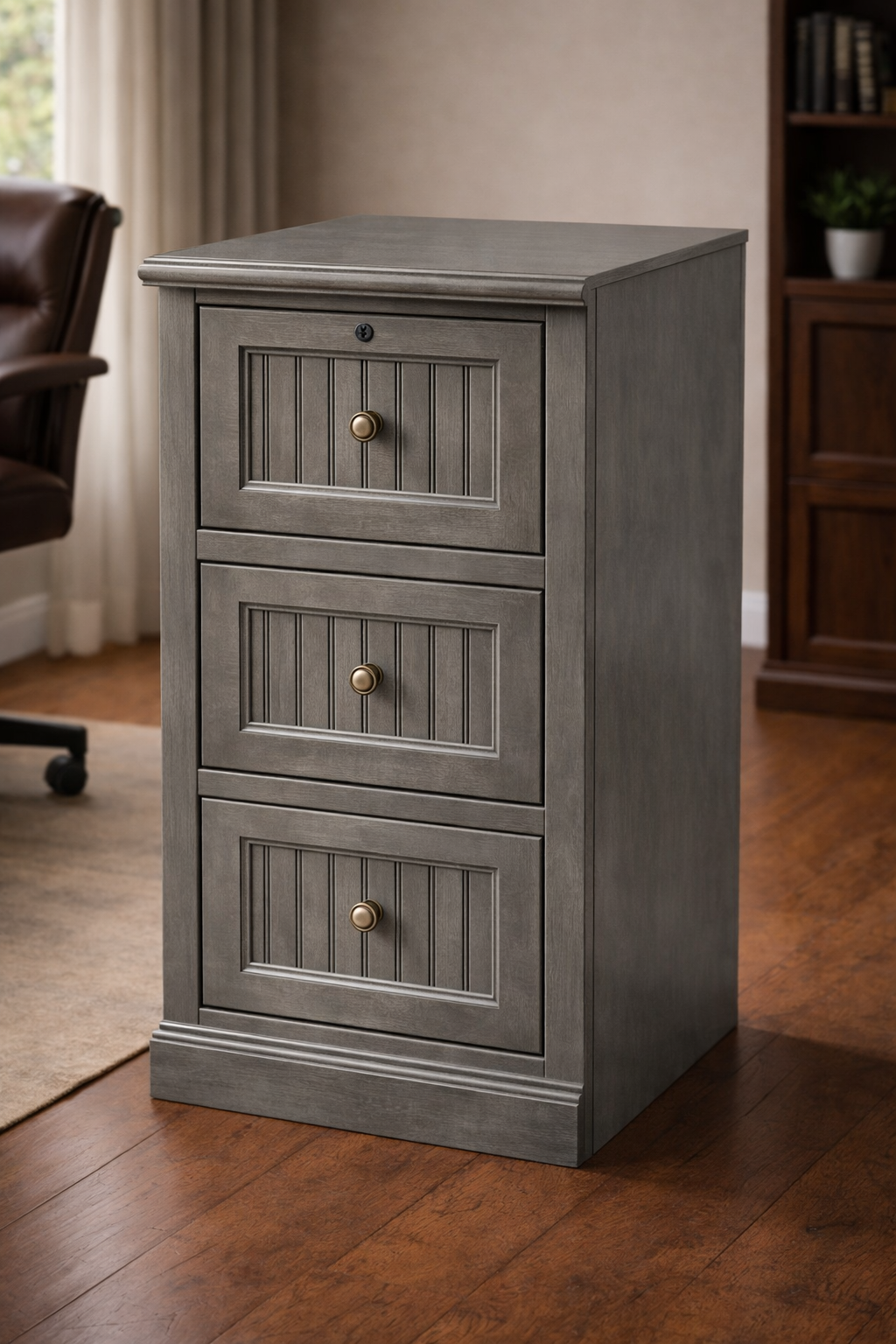 Poplar 3 Drawer File Cabinet – Solid Wood Office Storage with Locking Drawer (Made in USA)