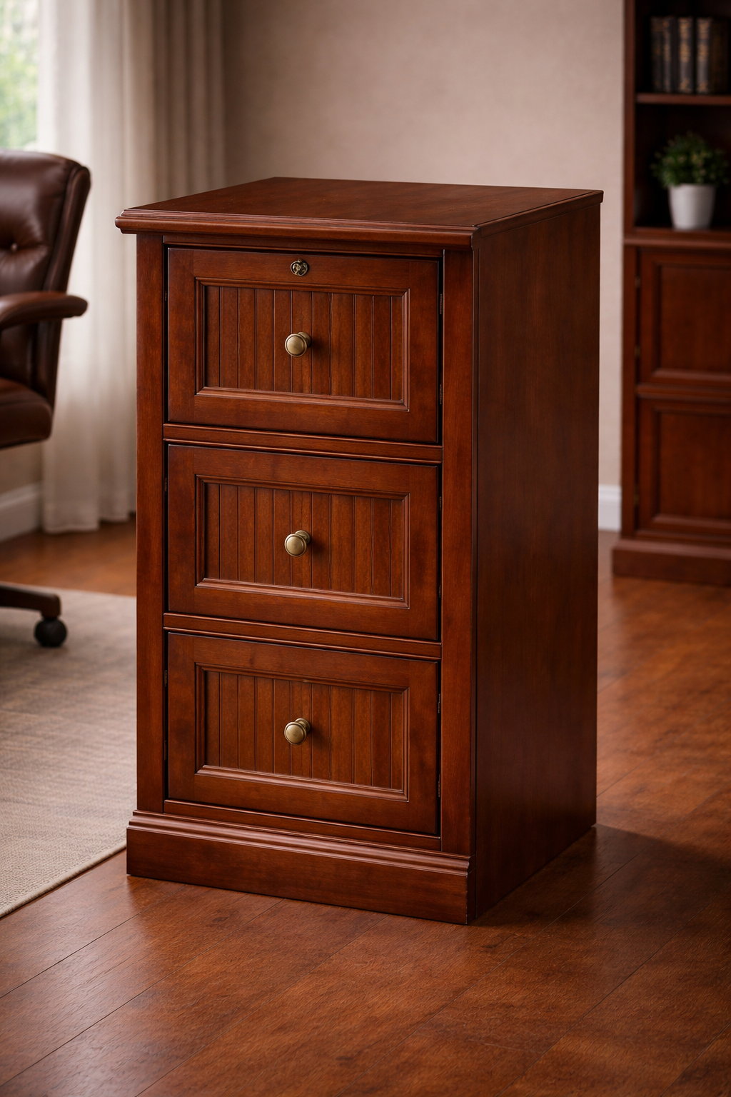 Poplar 3 Drawer File Cabinet – Solid Wood Office Storage with Locking Drawer (Made in USA)
