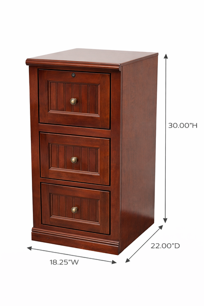 Poplar 3 Drawer File Cabinet – Solid Wood Office Storage with Locking Drawer (Made in USA)
