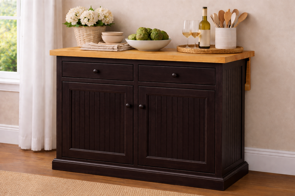 Poplar Kitchen Island with Flip-Up Top – Solid Wood Kitchen Storage & Prep Station (Made in USA)