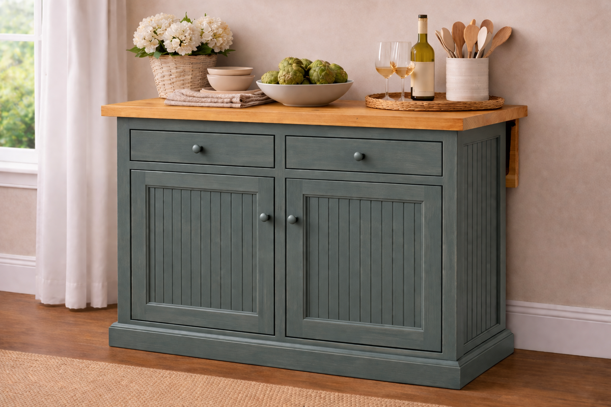 Poplar Kitchen Island with Flip-Up Top – Solid Wood Kitchen Storage & Prep Station (Made in USA)