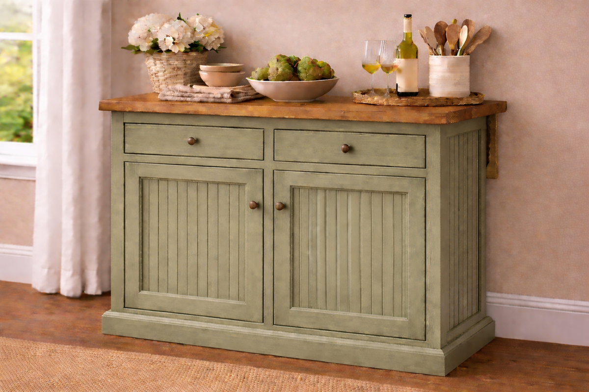 Poplar Kitchen Island with Flip-Up Top – Solid Wood Kitchen Storage & Prep Station (Made in USA)