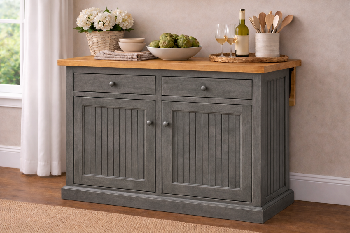 Poplar Kitchen Island with Flip-Up Top – Solid Wood Kitchen Storage & Prep Station (Made in USA)