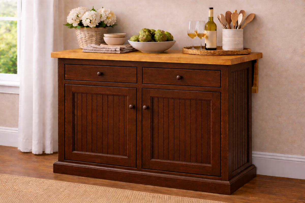 Poplar Kitchen Island with Flip-Up Top – Solid Wood Kitchen Storage & Prep Station (Made in USA)