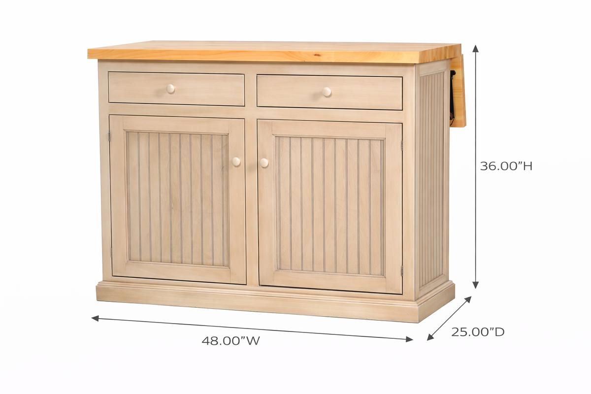 Poplar Kitchen Island with Flip-Up Top – Solid Wood Kitchen Storage & Prep Station (Made in USA)