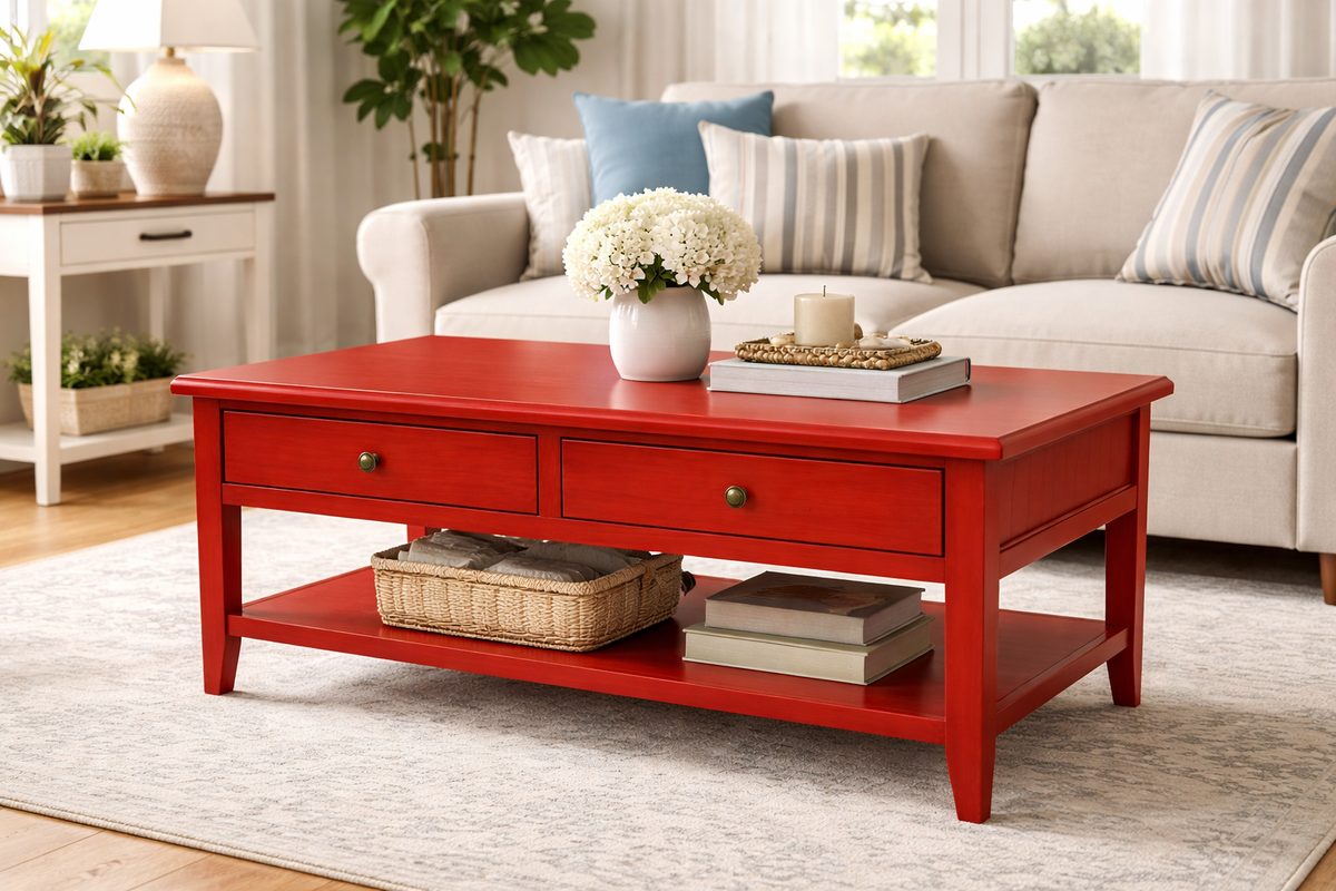 Poplar Coffee Table – Solid Wood Living Room Table with Storage (Made in USA)