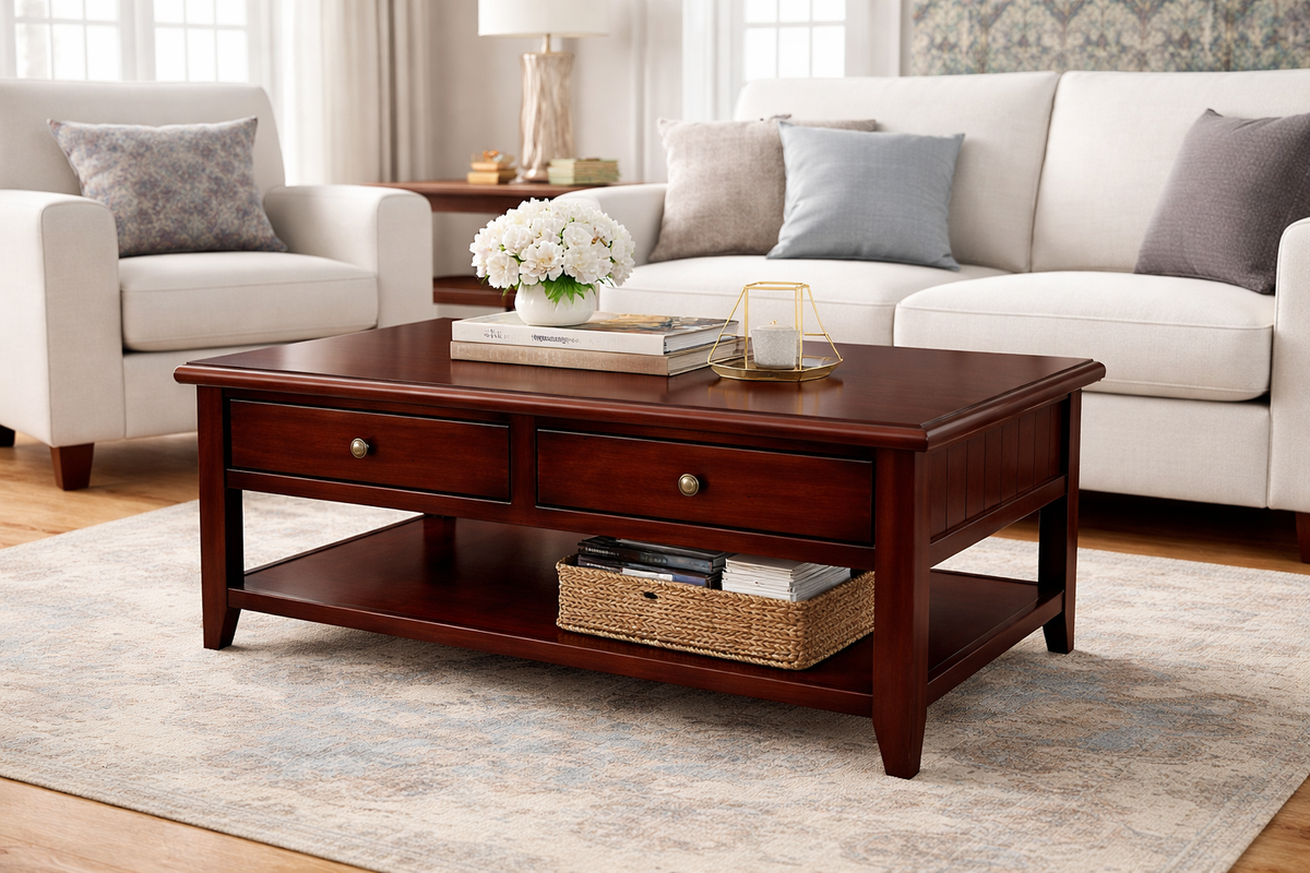Poplar Coffee Table – Solid Wood Living Room Table with Storage (Made in USA)