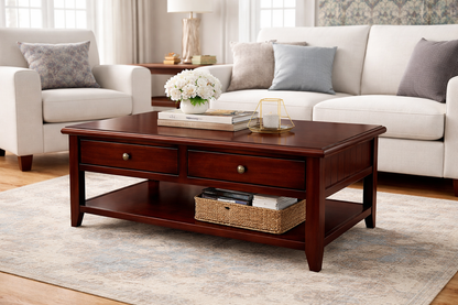 Poplar Coffee Table – Solid Wood Living Room Table with Storage (Made in USA)