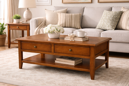Poplar Coffee Table – Solid Wood Living Room Table with Storage (Made in USA)