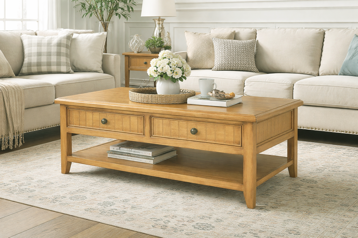 Poplar Coffee Table – Solid Wood Living Room Table with Storage (Made in USA)