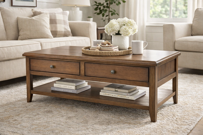Poplar Coffee Table – Solid Wood Living Room Table with Storage (Made in USA)