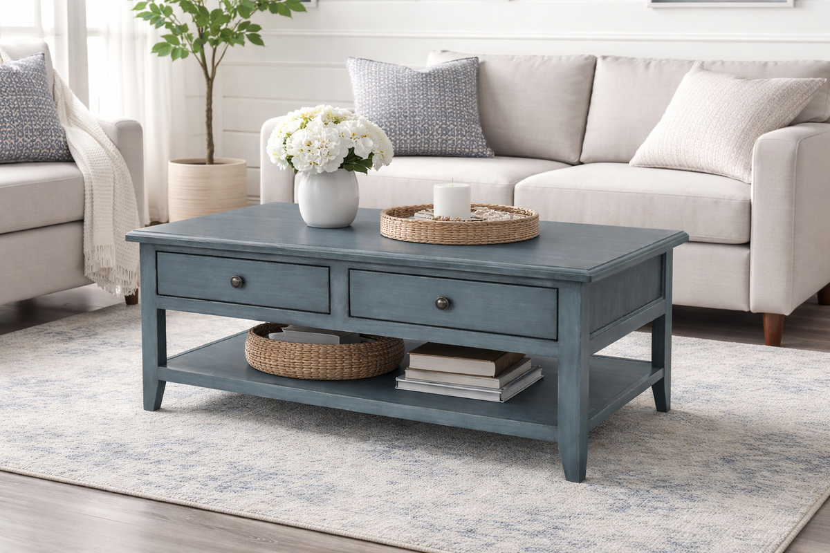 Poplar Coffee Table – Solid Wood Living Room Table with Storage (Made in USA)