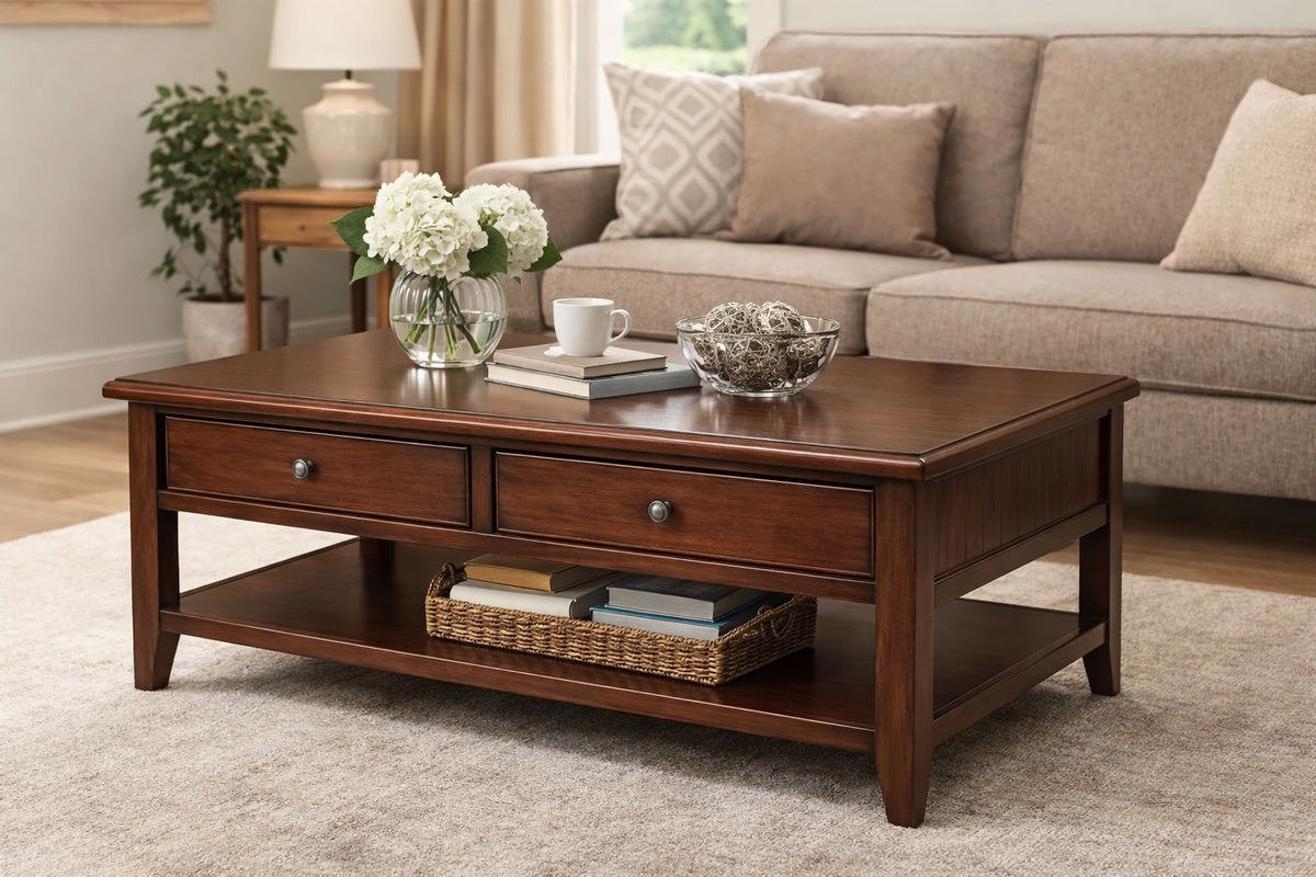 Poplar Coffee Table – Solid Wood Living Room Table with Storage (Made in USA)