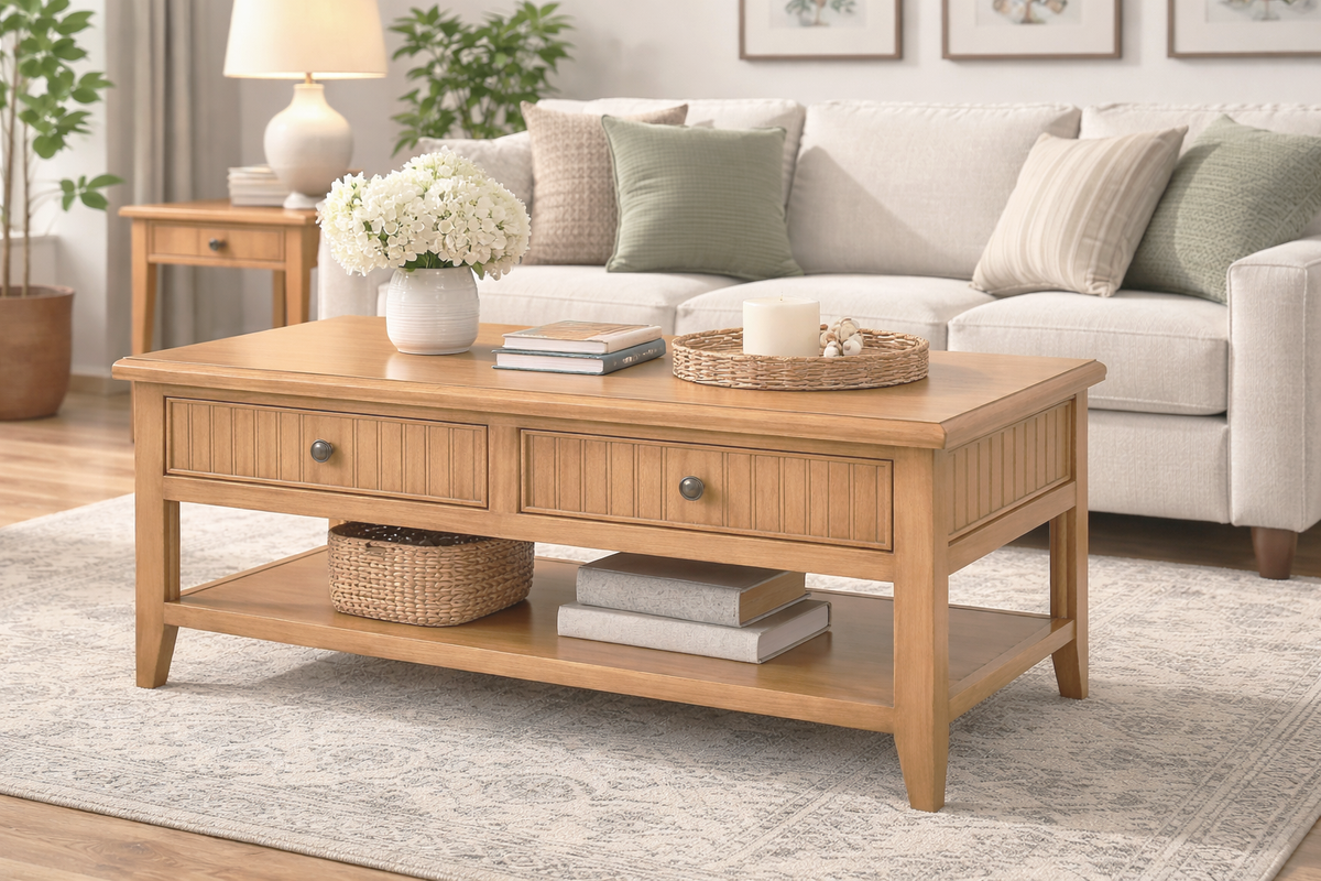 Poplar Coffee Table – Solid Wood Living Room Table with Storage (Made in USA)