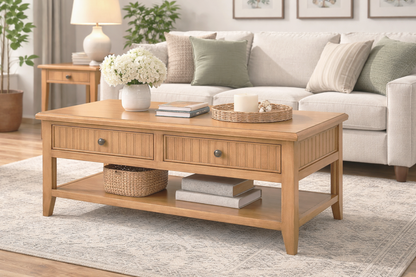 Poplar Coffee Table – Solid Wood Living Room Table with Storage (Made in USA)