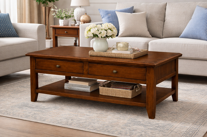 Poplar Coffee Table – Solid Wood Living Room Table with Storage (Made in USA)