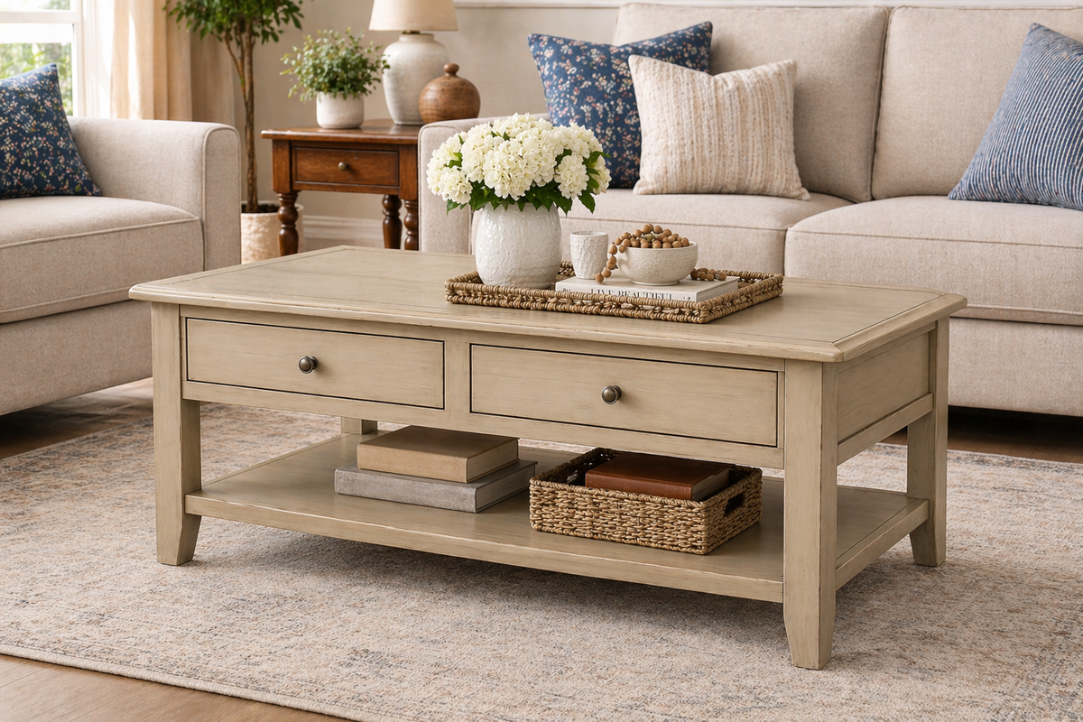 Poplar Coffee Table – Solid Wood Living Room Table with Storage (Made in USA)