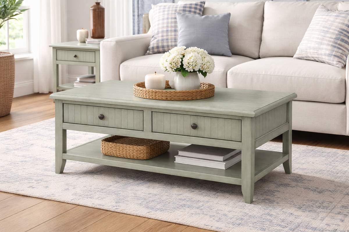 Poplar Coffee Table – Solid Wood Living Room Table with Storage (Made in USA)