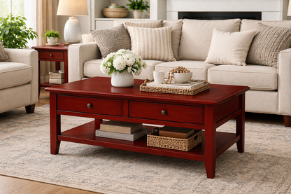 Poplar Coffee Table – Solid Wood Living Room Table with Storage (Made in USA)