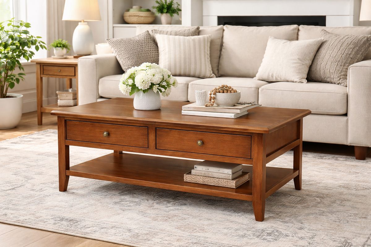Poplar Coffee Table – Solid Wood Living Room Table with Storage (Made in USA)