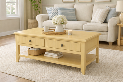 Poplar Coffee Table – Solid Wood Living Room Table with Storage (Made in USA)