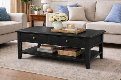 Poplar Coffee Table – Solid Wood Living Room Table with Storage (Made in USA)