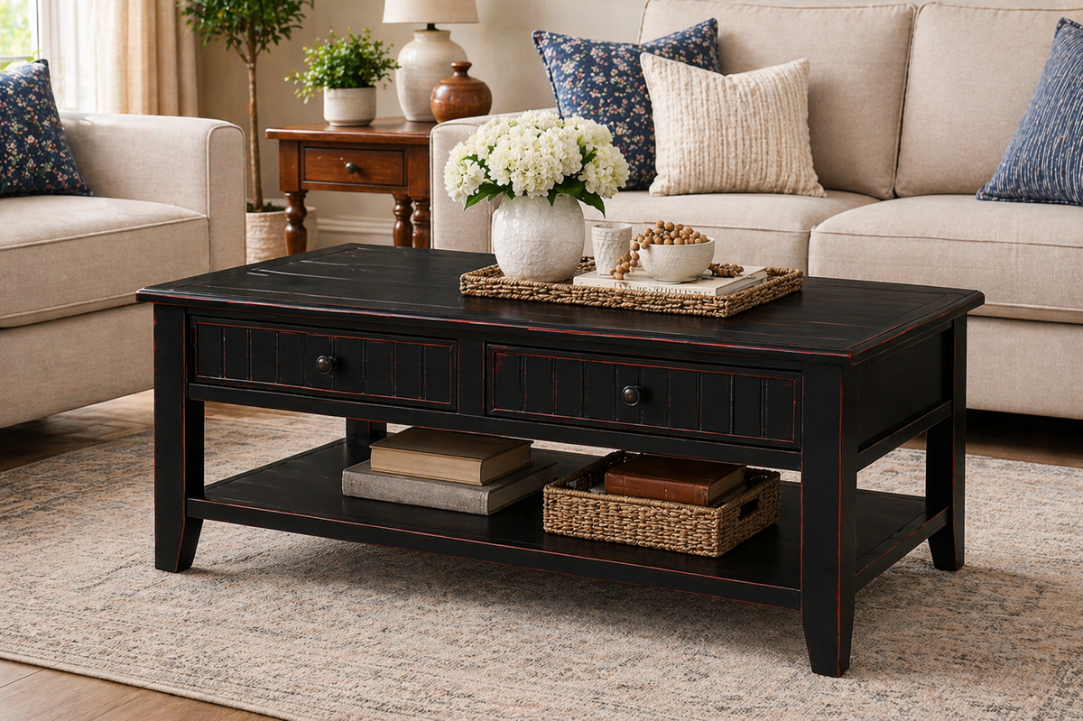 Poplar Coffee Table – Solid Wood Living Room Table with Storage (Made in USA)