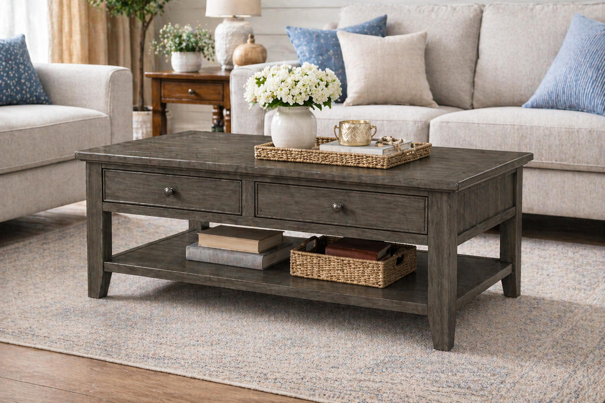 Poplar Coffee Table – Solid Wood Living Room Table with Storage (Made in USA)