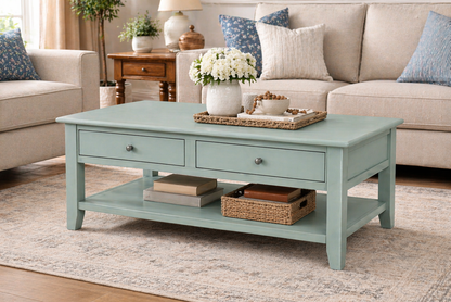 Poplar Coffee Table – Solid Wood Living Room Table with Storage (Made in USA)