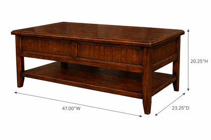 Poplar Coffee Table – Solid Wood Living Room Table with Storage (Made in USA)