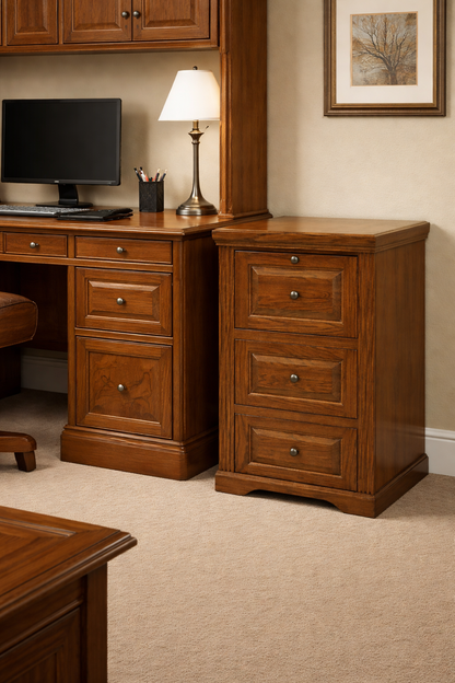 Oak 3 Drawer File Cabinet – Solid Wood Office Storage with Locking Drawer (Made in USA)