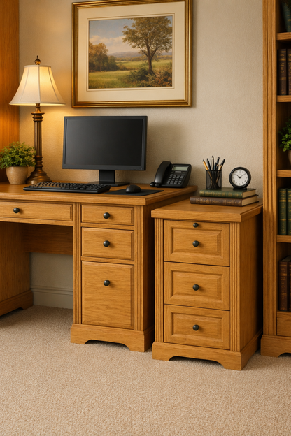 Oak 3 Drawer File Cabinet – Solid Wood Office Storage with Locking Drawer (Made in USA)