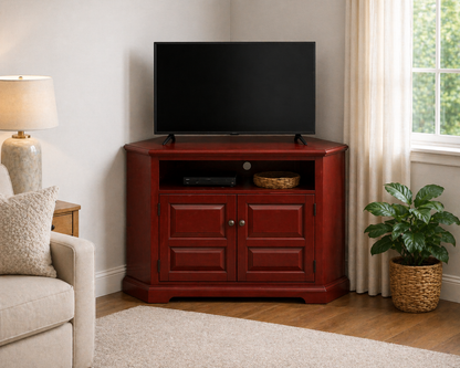 Poplar Tall Curve Corner TV Stand – Solid Wood Corner Entertainment Center (Made in USA)