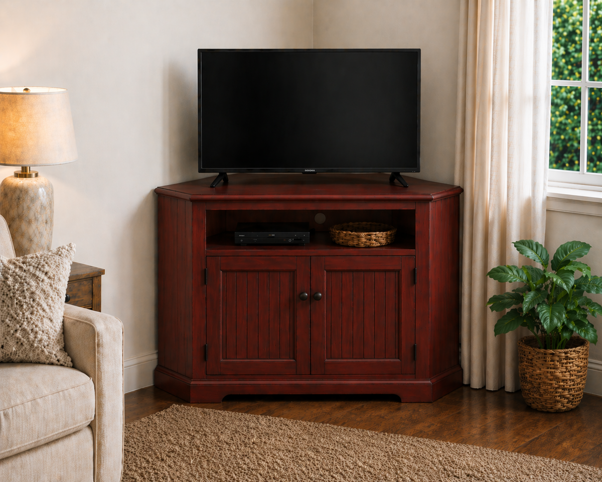 Poplar Tall Curve Corner TV Stand – Solid Wood Corner Entertainment Center (Made in USA)