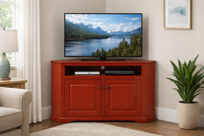 Poplar Curve Corner TV Stand – Solid Wood Corner Entertainment Center (Made in USA)