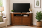 Poplar Curve Corner TV Stand – Solid Wood Corner Entertainment Center (Made in USA)